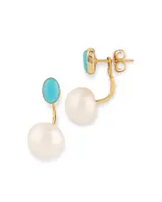 Bloomingdale's Fine Collection Turquoise & Cultured Freshwater Pearl Front to Back Earrings in 14K Yellow Gold