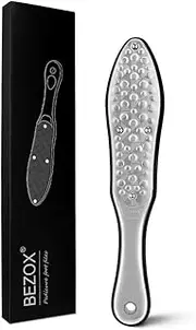 BEZOX Foot File Callus Remover - Double Sided Stainless Steel Foot Rasp for Wet and Dry Feet - Foot Scraper for Dead Skin, Horny Skin, Corn, and Cracked Heel - W/Storage Cloth Bag (Silver)