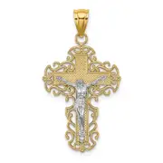 14k Two-tone Gold Two-tone Gold w/Lace Trim Crucifix Charm