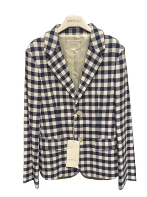 Gucci Boys Blue & White Check Blazer Cupro Lining Age 12 BNWT Sold Out RRP £495