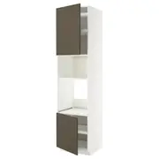 METOD hi cb f oven/micro w 2 drs/shelves, white/Havstorp brown-beige, 60x60x240 cm
