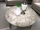 24"x24" White Agate Coffee Round Table Top, Agate Geode Center Table Top Decors