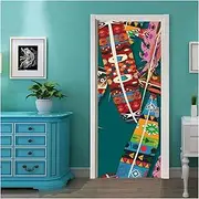 Door Stickers Self-Adhesive Abstract Feather Art Door Stickers Home Decoration Door Cover Mural Porch Wallpaper Poster(95x215cm)