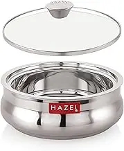 HAZEL Stainless Steel Casserole for Roti with Glass Lid | 1250 ml Chapati Casserole with Transparent Lid | Steel Roti Dabba for Serving | Hotcase for Food Serving