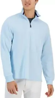 Club Room Men's Pullover Sweatshirt Quarter Zip Mock Neck Light Blue Size Medium