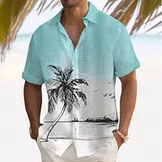 Men's Coconut Tree Tropical Plants Summer Hawaiian Shirt Button Up Shirt Aloha Shirt Short Sleeve Hawaiian Vacation Holiday Beach Wear Summer Turndown 3D Print