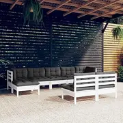 9 Piece Garden Lounge Set with Cushions White Pinewood Patio Bar Sets