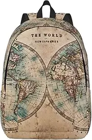 [JEJEA] Old Stained World Map print Travel Backpack for Women, Carry On Backpack Laptop Nurse Bag Casual Daypack for Adult