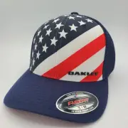 Oakley Golf Hat Trucker Adult Flex Fit Baseball Cap Red White Blue Stars Stripes