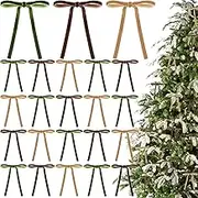 24 Pcs Christmas Velvet Wreath Bow Vintage Velvet Christmas Ornaments 4.7 x 7 Inch Velvet Ribbon Bows Rustic Crafts Gift Bows for Garland Wreaths Home Decor Outdoor Indoor (Olive Green,Brown,Neutral)