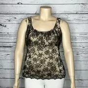 Talbots NWT Size 16 Tan - Black Floral Lace Overlay Tank Top Blouse