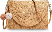 [BLAZDEVE] Women Straw Purse Clutch Bag, Summer Beach Bags Handbag Straw Crossbody Bag with Adjustable Strap, Natural Handmade Straw Bag, Easy to Match Clothes