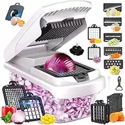 MEALIHOM 15 in 1 Vegetable Chopper Onion Mandolin Slicer Food Cutter Slicer Dicing Machine Cutter Veggie Slicer with 7 Blades Potato Carrot Garlic Chopper, White