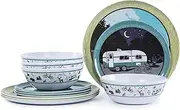 [molidiki] 12pcs Melamine Dinnerware Sets Camping Dish Set For Indoor & Outdoor Dining, Break-Resistant,Bpa Free-White Car Camping