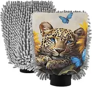 XYMZR Absorbent Microfiber Car Wash Mitt Leopard Sunflower Butterfly, Funny Cute Anime Scratch Free for Cars Cleaning, Home Cleaning Mitts, 2 Pack, 10.24” L x 7.09” W