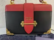 Authentic PRADA Cahier Large Crossbody Bag Black/Red 1BD178 Women