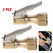 2Pc Ball Tire Air Chuck with Valve Stem Lock On Clip Tyre Inflator Brass Fitting