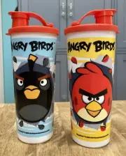 Tupperware Angry Bird Red & Black Bird Tumblers-16oz Flip Top Seal-NEW-SHIP INCL