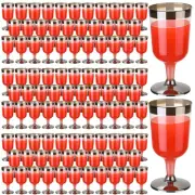 Uiifan 6 oz Plastic Wine Glasses, 100 Pcs, Reusable, Clear with Silver Rim, f...