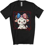 [Generic] Cute Goat American Flag Bow Tie; Adorable 4th of July Goat Farm Farmer; Patriotic Unisex T-Shirt