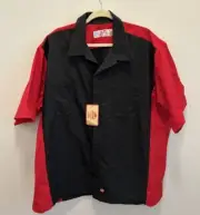 NWT Red Kap Men's 3XL Short Sleeve Two-Tone Red/Black Crew Technician Shirt