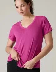 NWT Athleta Breezy Scoop V Neck Tee Women’s XS Iceplant Pink Modal Short Sleeve