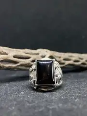 Native American Navajo Black Onyx Sterling Silver Men’s square Ring Size 14