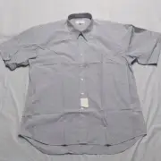 Christian Dior Vintage Micro Plaid Short Sleeve Button Up Shirt NWT S 17.5 Blue