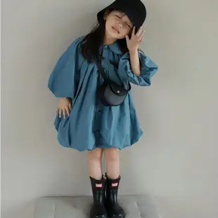 【Arbea】女童裙子娃娃領小清新長袖連衣裙(素色款)