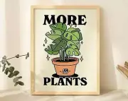 Framed Retro Botanical Poster More Plants Quote Print Typographic Wall Decor