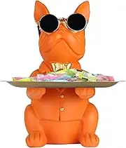 Orange Resin Bulldog Tray Statue Storage Key Holder Candy Jewelry Earrings Tray Suitable for Home Decor Modern Art Dining Table Decor Office Small Object Tray (Orange)