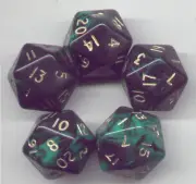 RPG Dice Set of 5 D20 - Oblivion Green