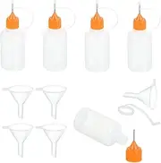 uxcell 5Pcs Needle Tip Squeeze Bottle, 30ml/1.01oz Glue Tip Applicator Bottles Plastic Liquid Glue Bottle for Paper Crafts, Painting, Oil, Ink(Orange, with 5 Funnel)
