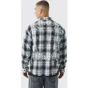 Mens Black Oversized Back Print Check Shirt