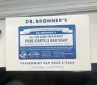 Dr Bronner's Pure Castille Peppermint Bar Soap, 5 Ounce (Pack of 6)