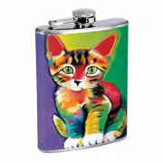 Cat Art Em2 Flask 8oz Stainless Steel Hip Drinking Whiskey