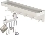Entryway Shelf with Hooks | Wall Mount Coat Rack with Storage - No-Punch Bathroom Towel Organizer for Hardware, Keychain, Keys