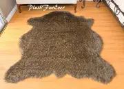 60 x 72 Black Tip Coyote Accents Faux Fur Area Rug Bison Buffalo PlushFurEver