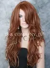 Loose wavy Full Human hair Blend wig bangs Heat OK Long Auburn mixed wnta