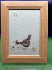 Vintage Framed Finished Crewel Needlework Picture Hen And Chicks 4.75”x 6.25”