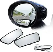 Spurtar 2 Pack Blind Spot Mirrors for Cars, HD Glass Framed Convex Rear View Blind Spot Mirror Stick on with 360° Rotation Adjustable blindspot mirror for Trucks, Cars, SUVs, RVs, and Vans