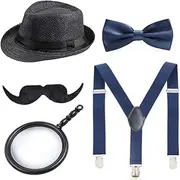 [Beelittle] 1920s Boys 54cm Fedora Hat Suspenders Bow Tie Set Adjustable Y Back for 2-10 Years Old