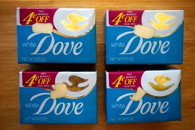 DOVE VINTAGE LOT OF FOUR WHITE 4.75 OUNCE BATH SIZE SOAP BARS/NEW/NOS