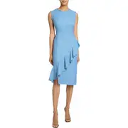 Santorelli CAMI Sleeveless Sheath Dress with Skirt Ruffle in Luxury Tweed in Marine Blue at Nordstrom, Size 14