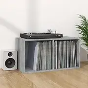 Vinyl Storage Box Concrete Grey 71x34x36 cm, Durable Engineered Wood Record Organizer with Two Compartments