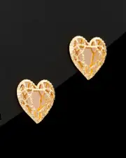 14K Italian Rose Gold Filigree Mirrored Heart Studs