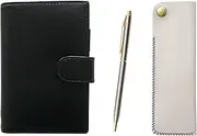 Eco B7 Cowhide Leather Mini Notebook and Horizontal Hook Pen Case, White, 902 Stainless Steel Rotating Ballpoint Pen Set LS002B-NK01W-902