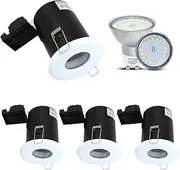 Wondlumi 4X Fire Rated Downlights for Ceiling, White IP65 Bathroom Spotlights Recessed Ceiling Lights Waterproof 240V, Incl. 5W LED GU10 Bulbs Warm White