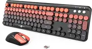 FOPETT Wireless Keyboard and Mouse Combo, 104 Keys Full-Sized 2.4 GHz Dropout-Free Connection, Round Keycap Colorful Keyboards for PC, Mac, Windows, Laptop, Desktop - Black Orange