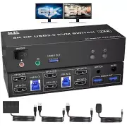 8K USB 3.0 Displayport KVM Switch 2 Monitors 2 Computers 8K@60Hz 4K@144Hz, Dual
